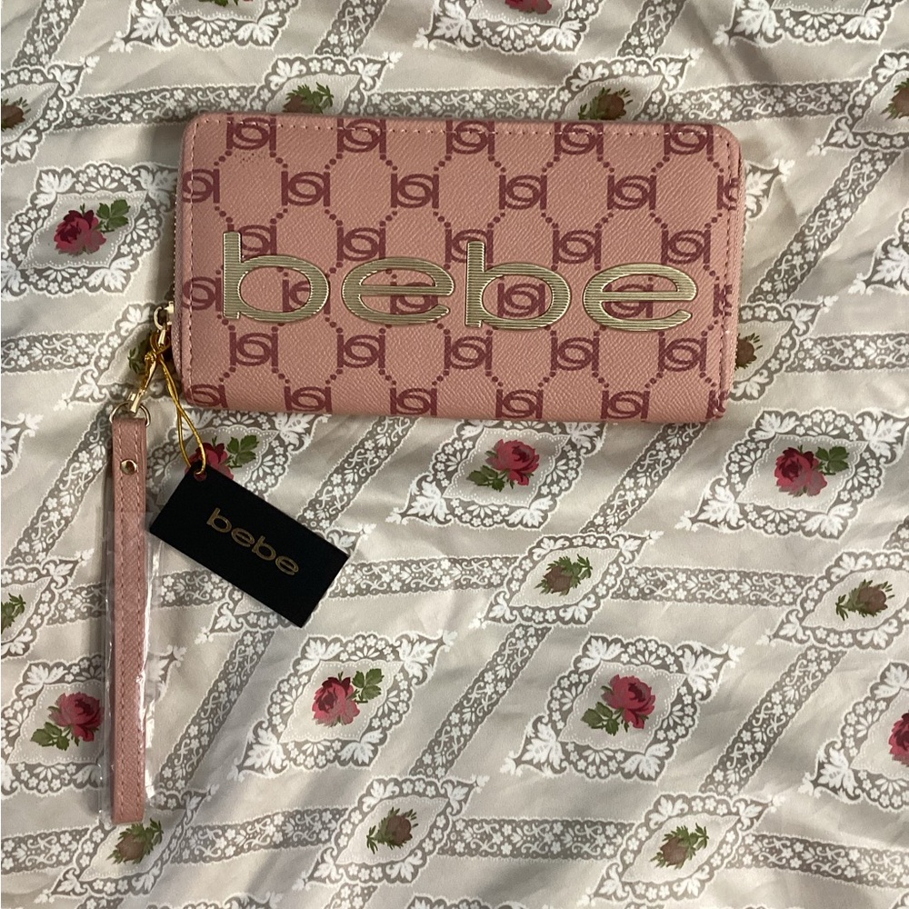 Bebe Logo Blush Pink Briella Wristlet Wallet